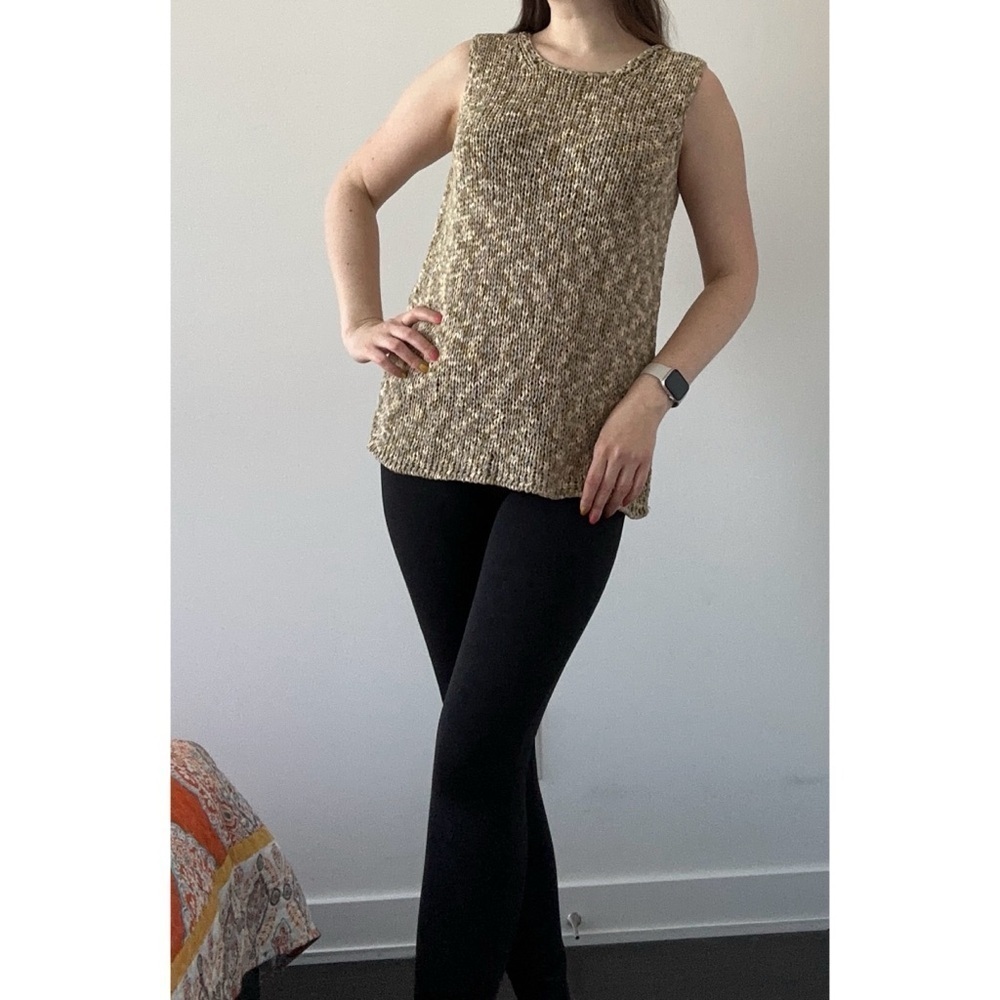 NWT Paraphrase sleeveless knit top beige green sweater muted earth tones new XL
